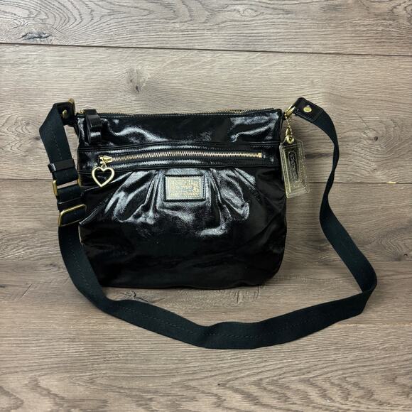 Coach Poppy Crossbody M1280-F22147 Black Patent Leather Shoulder Bag Purse - Picture 3 of 16